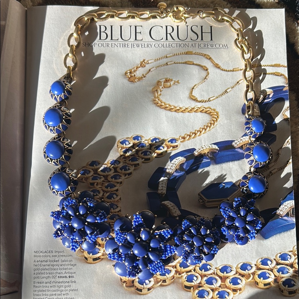 NWOT J. Crew Blue Floral and Gold Statement Necklace